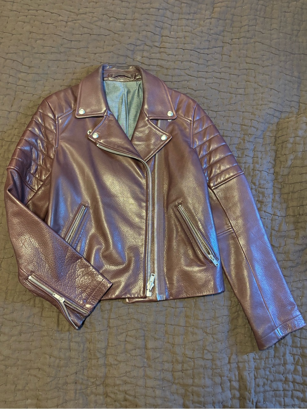 Vintage Burgundy Gap Real Leather Moto Jacket Medium